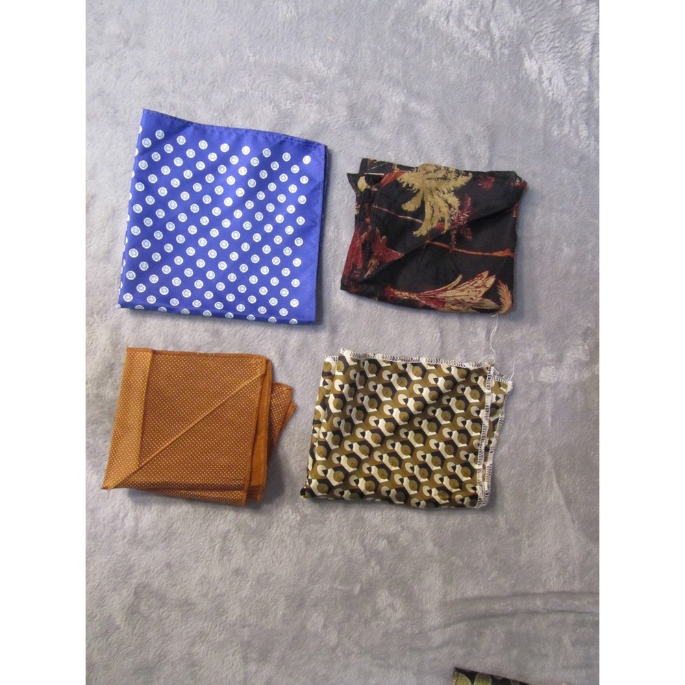Mens Pocket Square Lot 4pc Blue Medallion Gold Dot Geometric Tropical Pattern - Picture 1 of 6